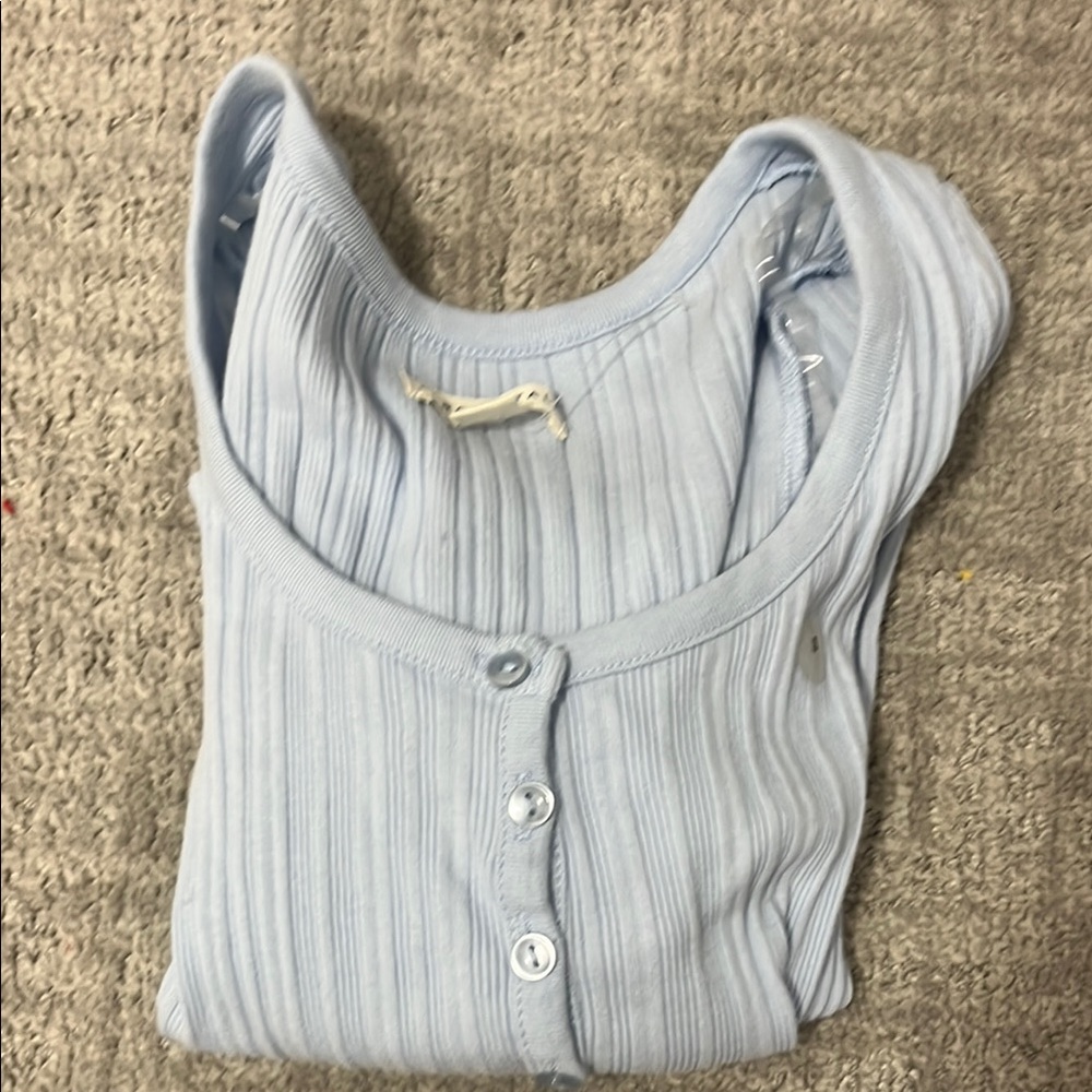 Light Blue Button-Up Ribbed Top - Picture 7 of 7